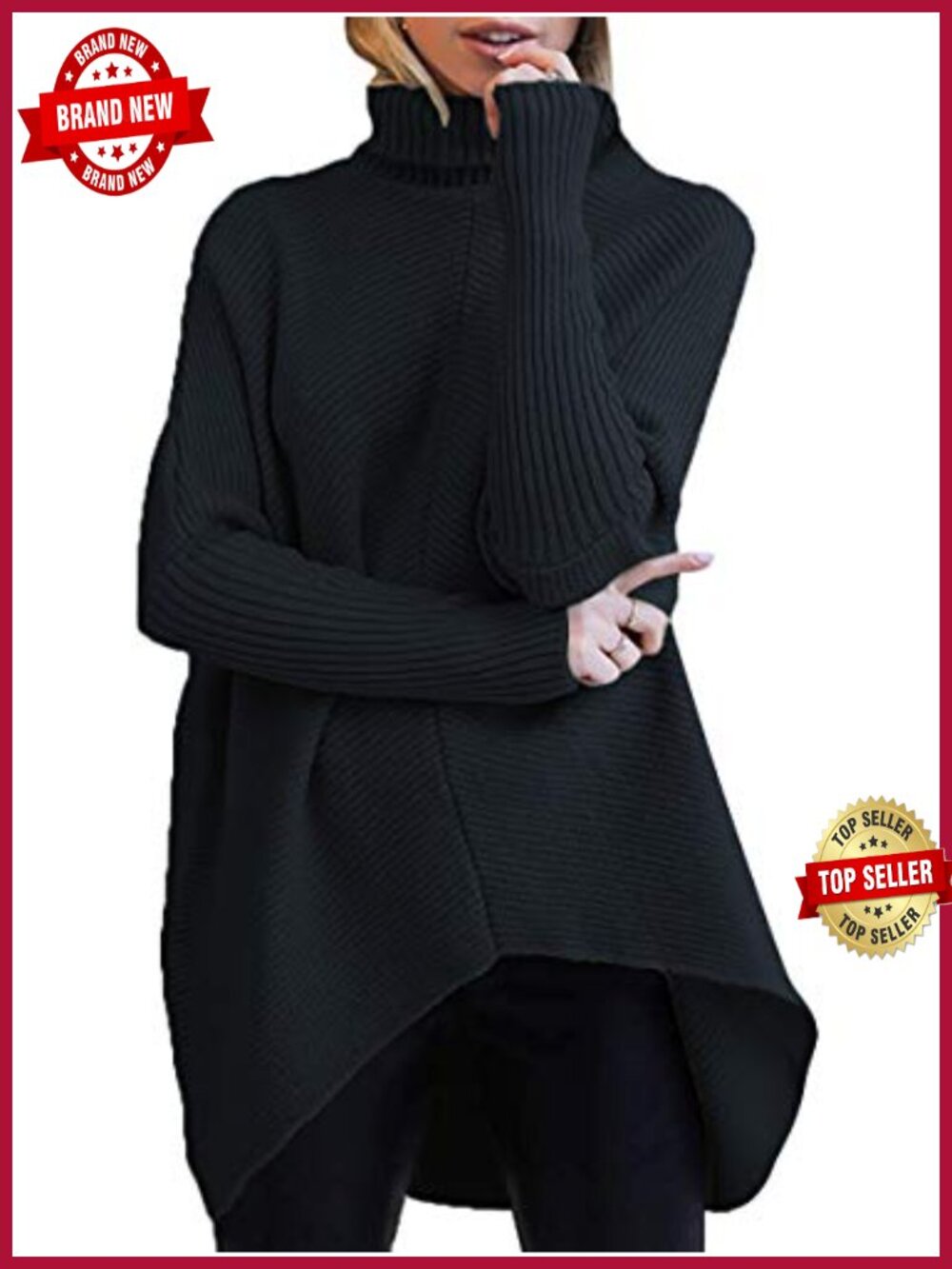 Oversized Turtleneck Sweater Batwing Tunic Knit Pullover